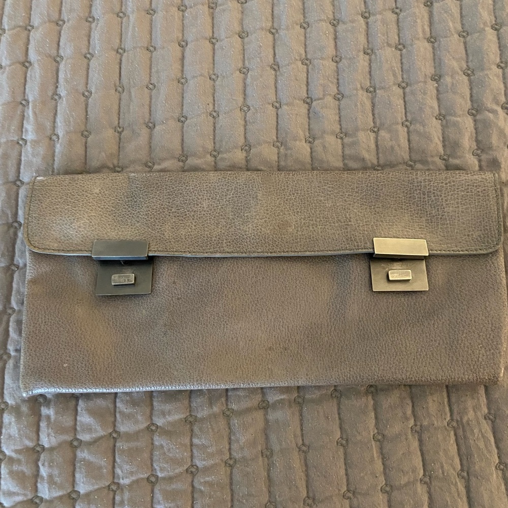 Marni small Gray Leather Clutch with Metal Clasps